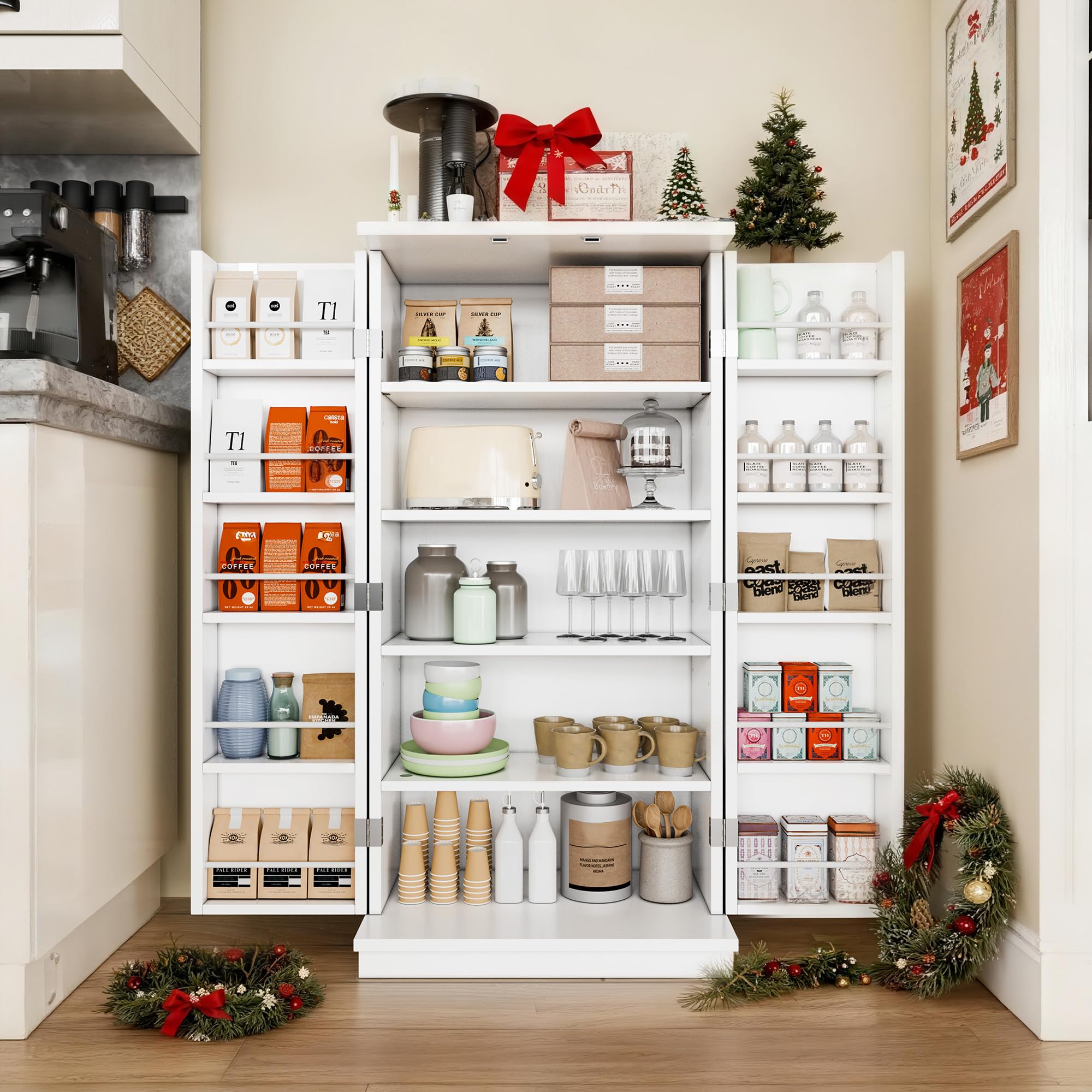 Shintenchi Kitchen Pantry Cabinet,5 - Layer Storage Cupboard with Adjustable Shelves for Organizing and Storing Food Items,47 