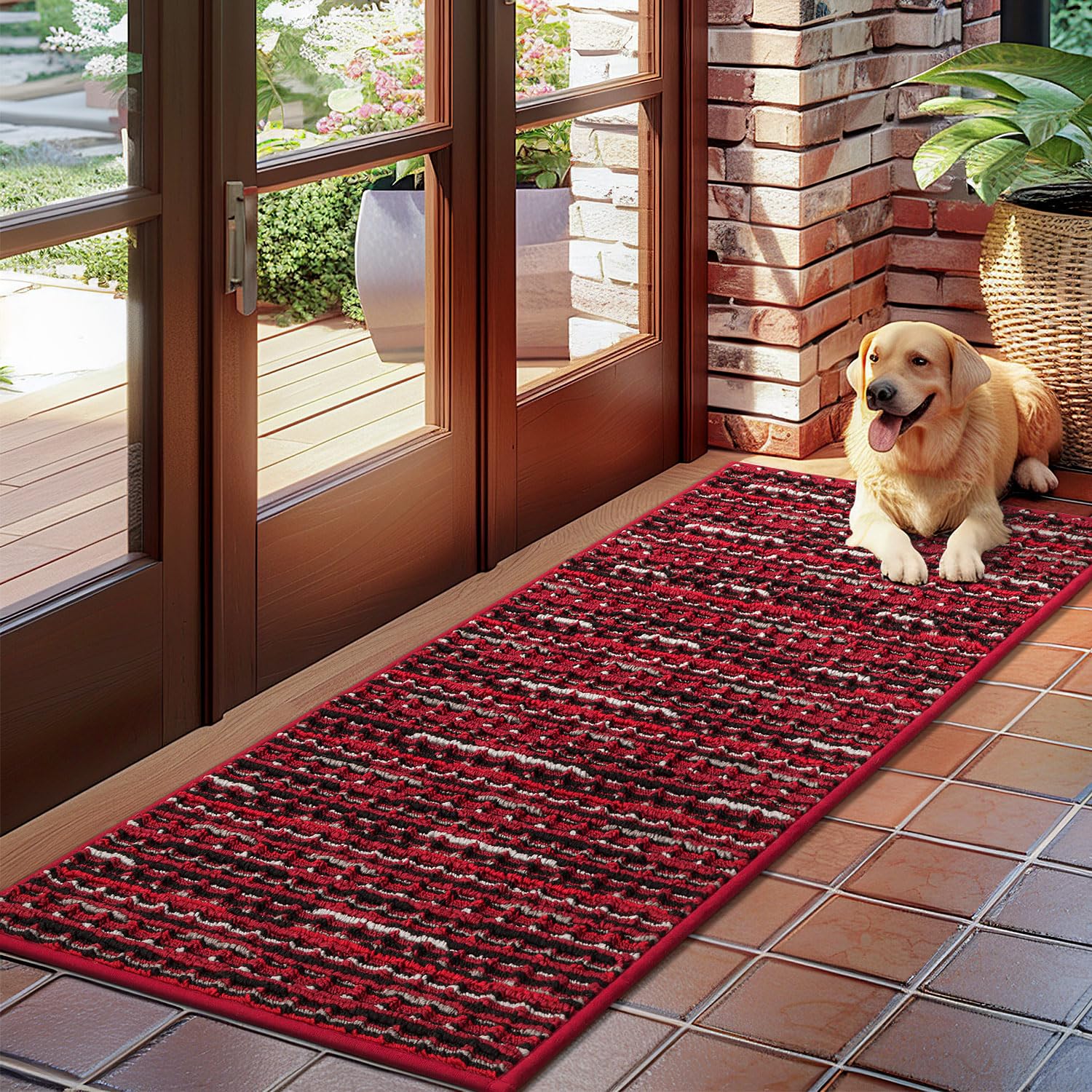 Hicorfe Indoor Doormat,20'X48' Boho Vintage Style Dirt Trapper Door Mat,Shoe Sand Dust Remover, Dog Door Mat, Super Absorbent
