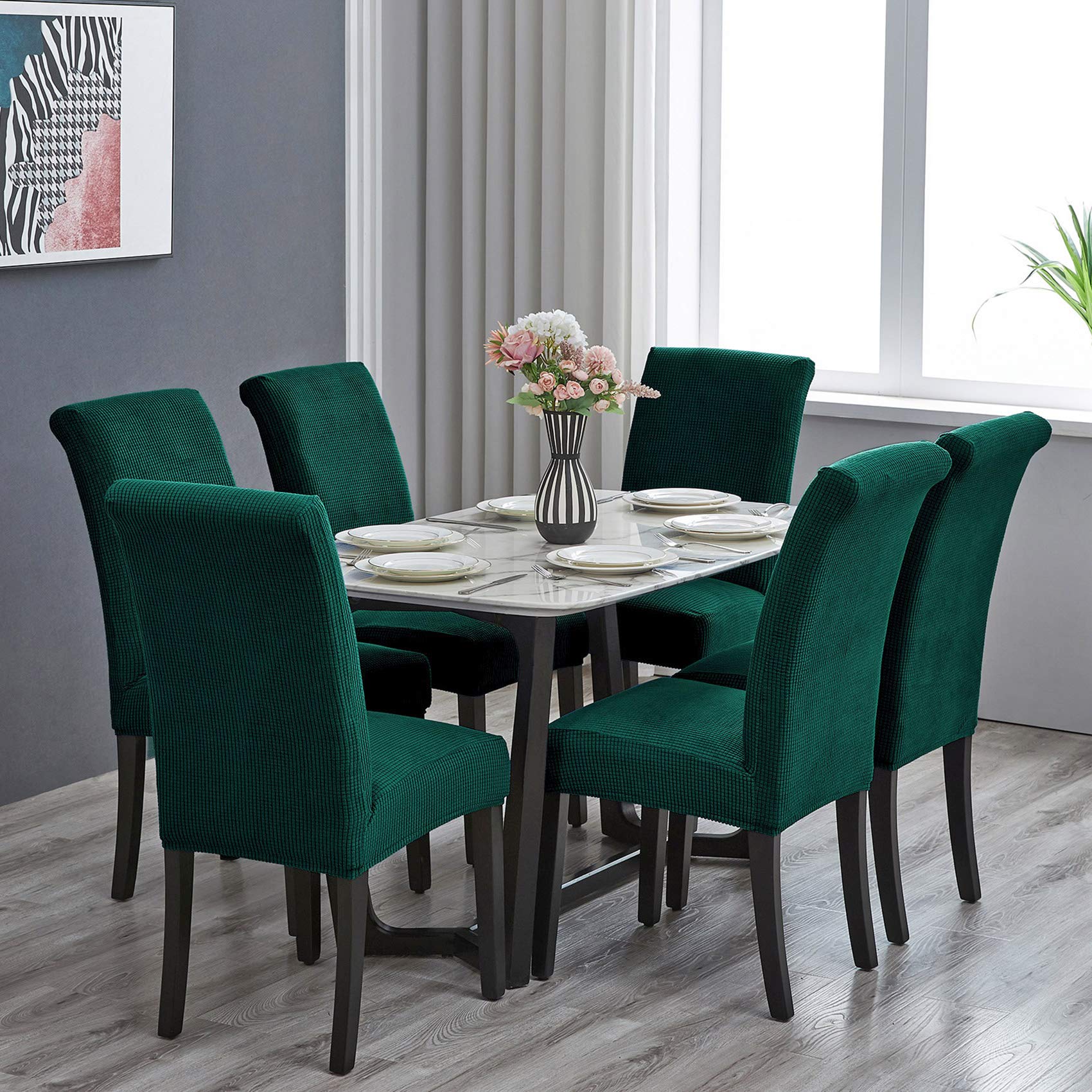 Howhic Chair Covers For Dining Room Set Of 2, Stretchy Dining Chair Covers, Textured Jacquard Kitchen Chair Slipcovers, Classy D