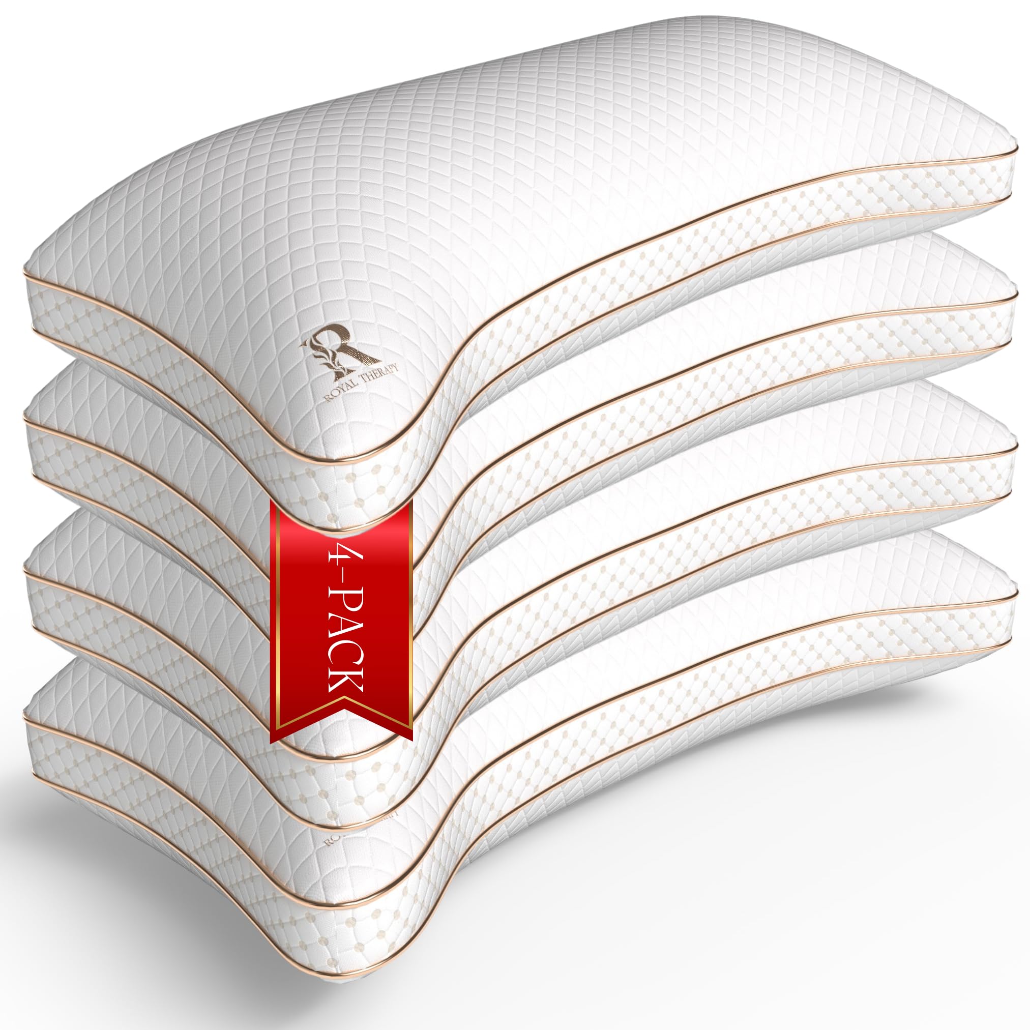 Royal Therapy King 4-Pack Memory Foam Pillow, Adjustable Shredded Odor-Free Pillow For Neck & Shoulder Pain Relief, Support For