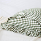 Mywinlle Green Plaid Ruffle King Size Pillow Shams 20''X36'',2 Pack Washed Cotton Farmhouse Pillowcases Pillow Covers
