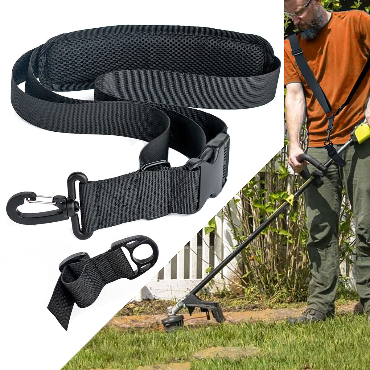 Akuatuz Trimmer Strap For Weed Eater Shoulder Strap Easy Release Brush Cutter Harness Compatible With Ego String Trimmer, Leaf B