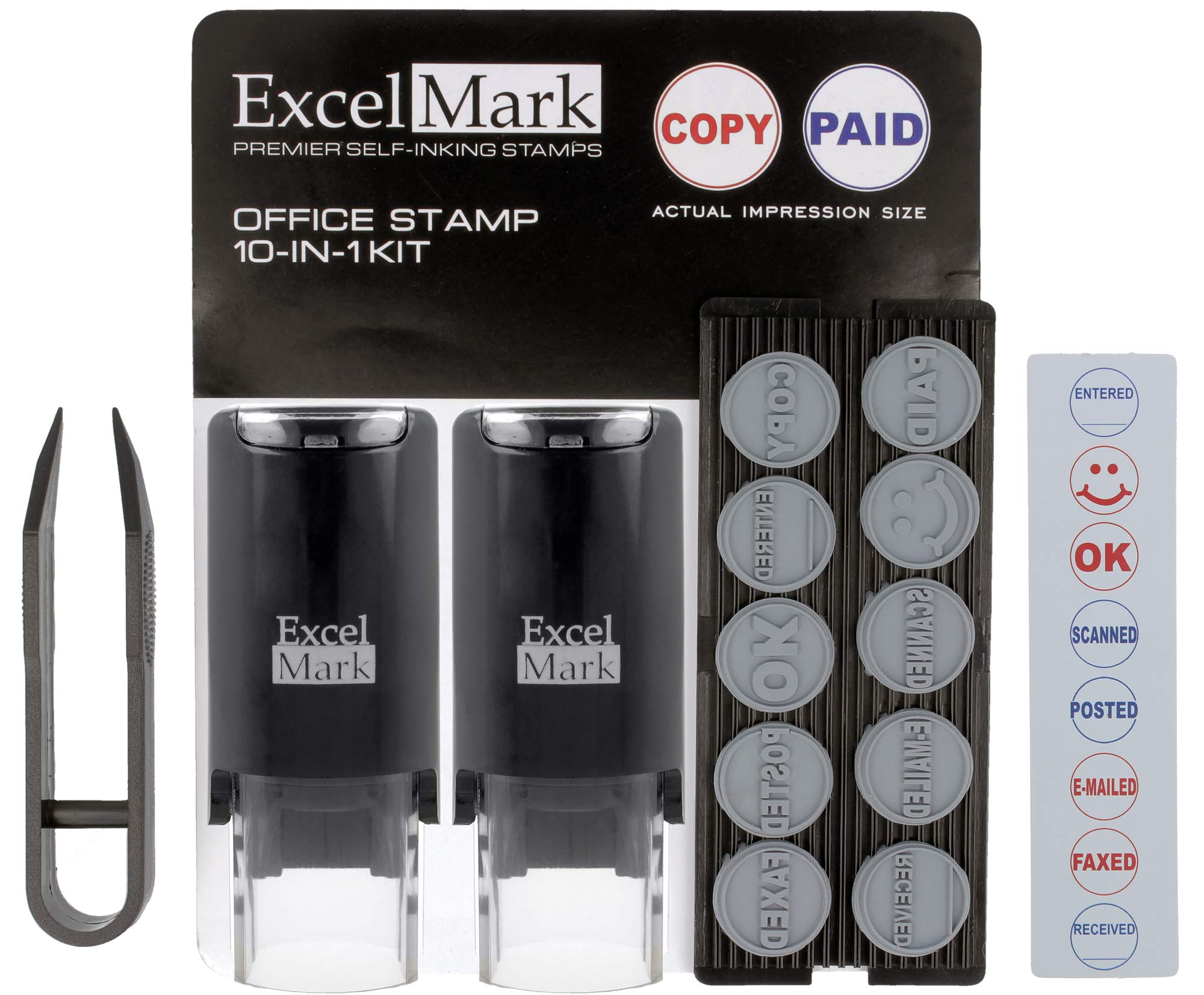 Excelmark A-17 Diy Self-Inking Rubber Office Stamp Kit - Red And Blue Ink