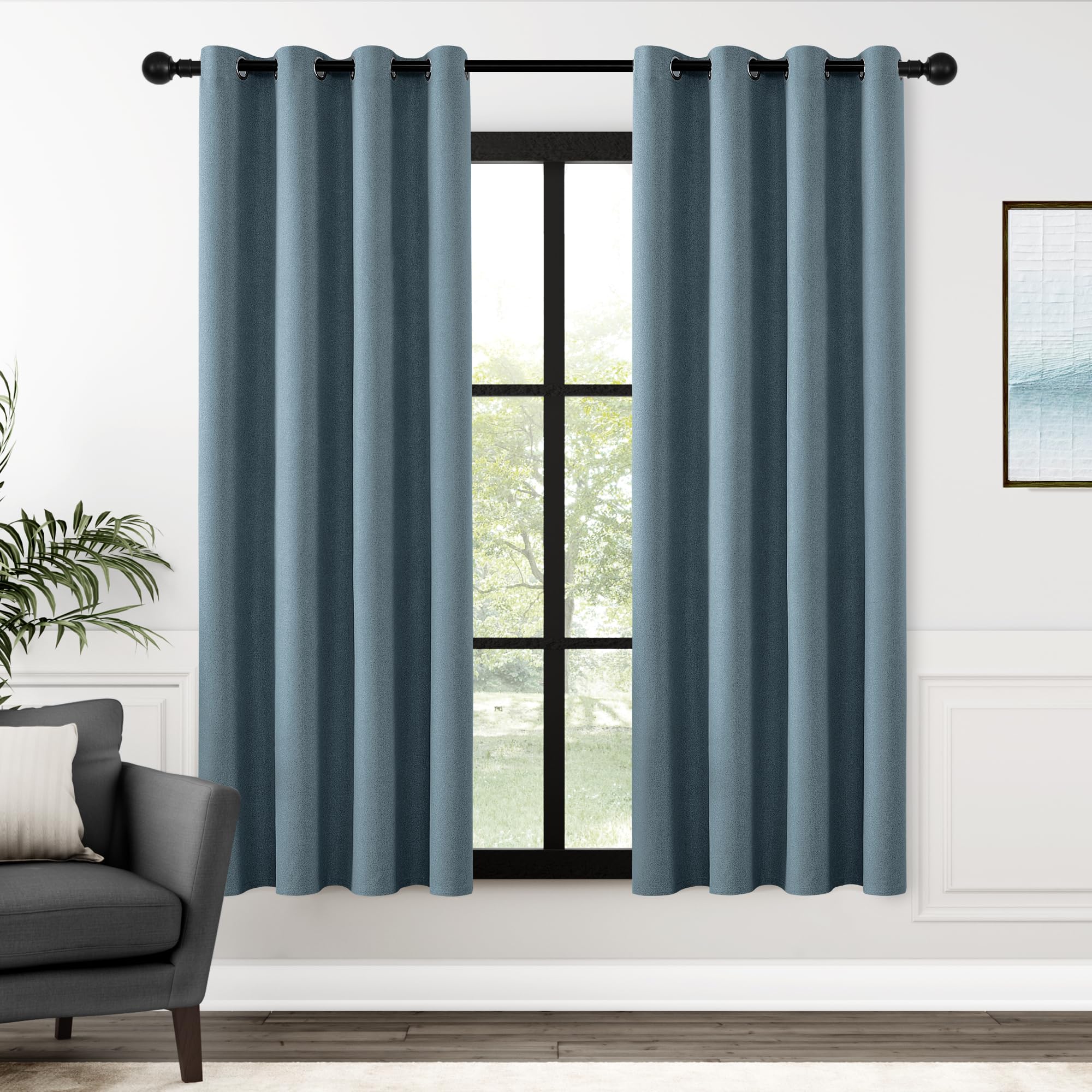Chrisdowa Linen Textured 100% Blackout Curtains 72 Inches Length, 2 Panels Set Thermal Insulated Linen Curtains For Living Room,
