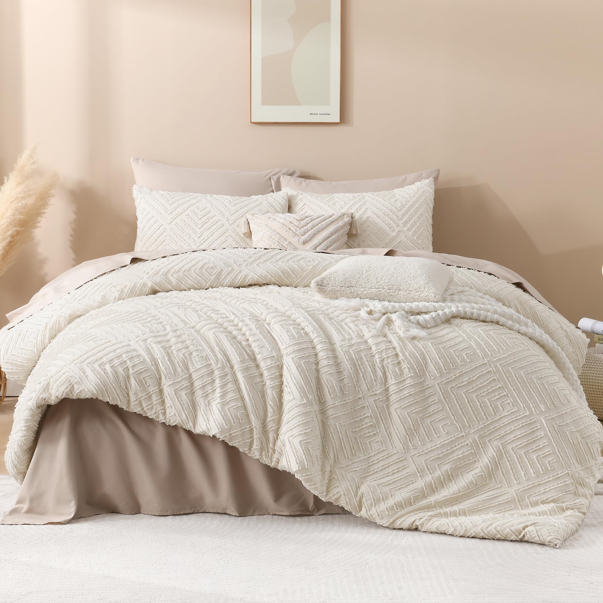 Andency Beige California King Comforter Set, 3 Pieces Cream Boho Tufted Cal King Bedding Set & Collections, Oversized Soft Lightweight Down Alternative Bed Set (104X96In, 2 Pillowcases)