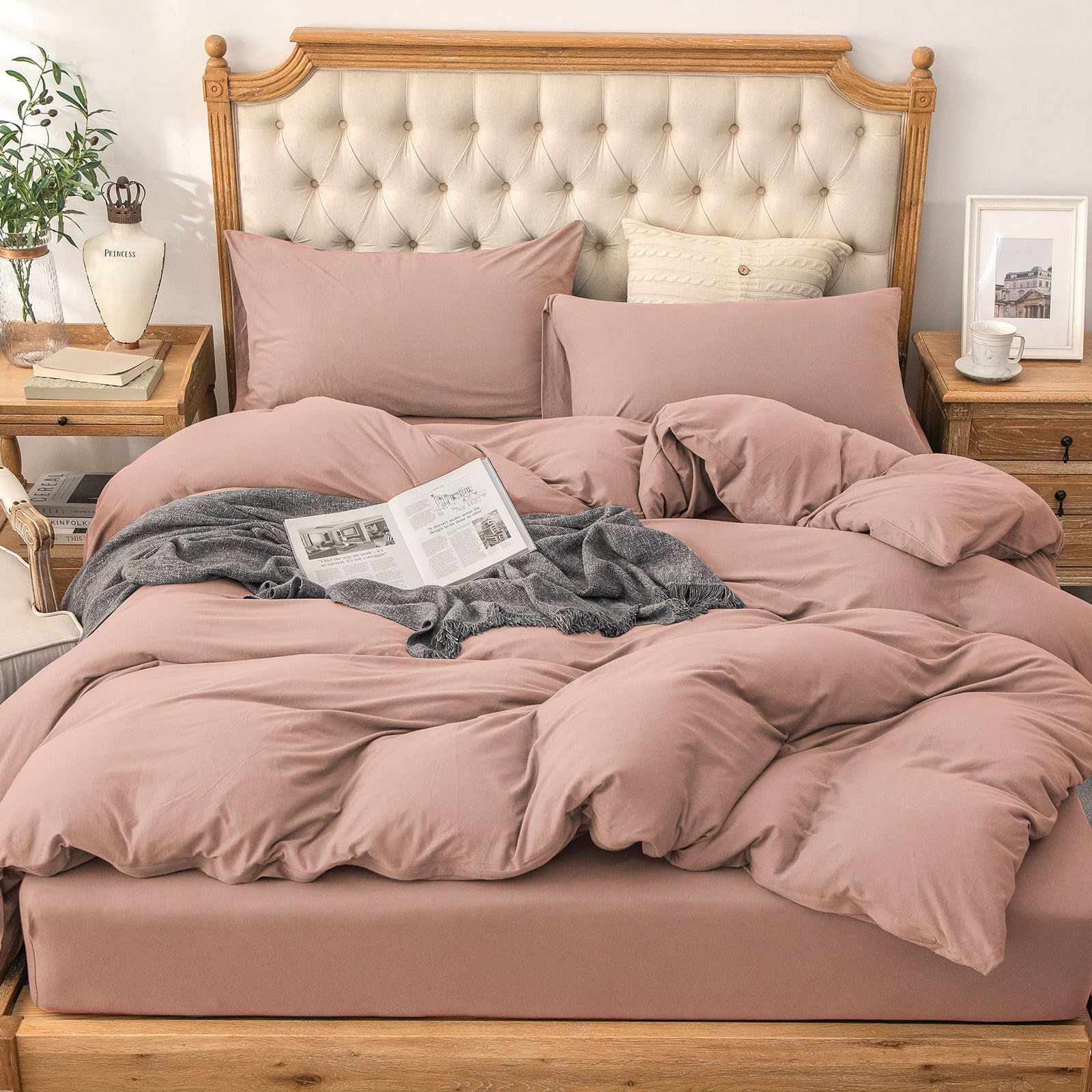 Pure Era Jersey Knit Duvet Cover Set 100% T-Shirt Cotton Super Soft Comfy 3Pc Bedding Set With Zipper Closure (New Petal Pink, Q