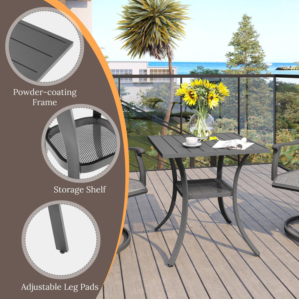 Vicllax Small Square Outdoor Patio Table, All Weather Metal Outdoor Dining Table For Lawn Garden, 27.5'X 27.5' Patio Bisto Table For Outside, Grey