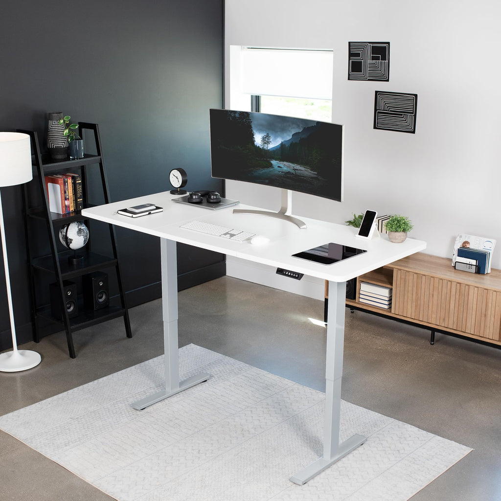Vivo Electric 71 X 30 Inch Standing Desk Workstation, Memory Controller Height Adjustment, 1B Series, White Top Gray Frame, Desk-Kit-1G7W