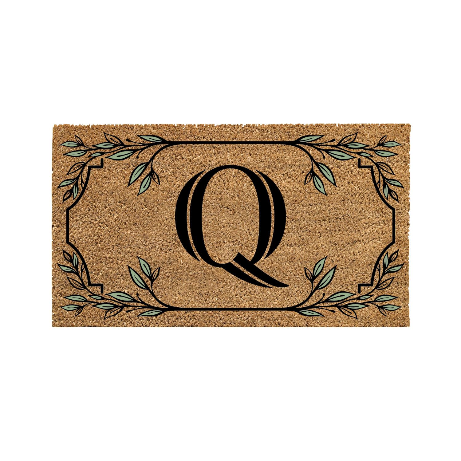 Evergreen Monogram Coir Doormat | Letter Q | Front Door Mat For Outdoor Indoor Entrance | 28X16 Inches | Non-Slip Backing Doorwa