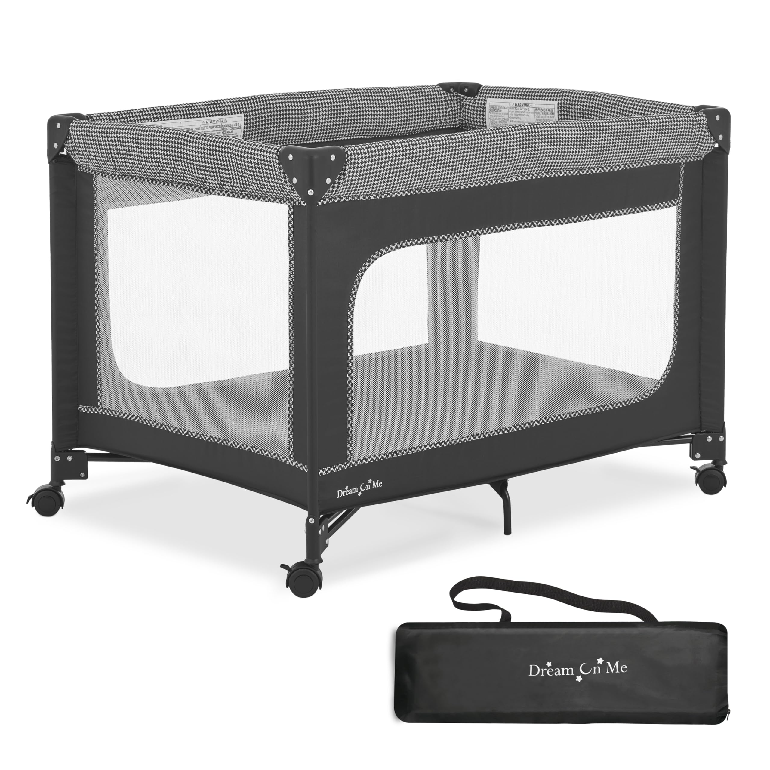 Dream On Me EZGo Portable Playard in Black & White, Compact Easy to Fold and Travel Baby Playard, Breathable Mesh Sides, Carry B