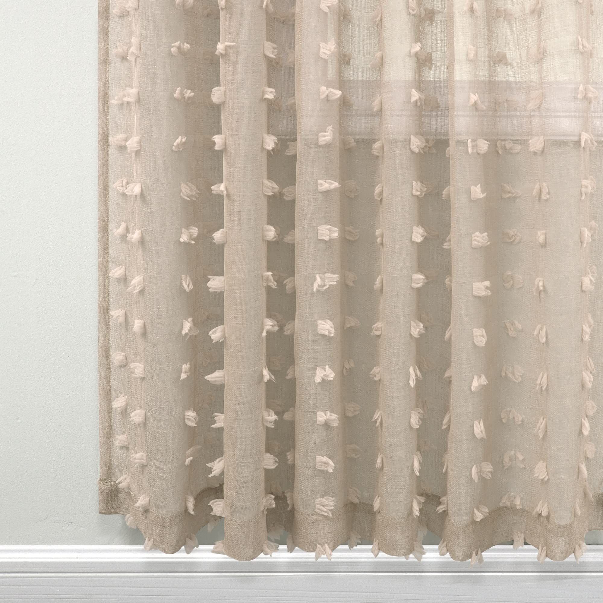 Koufall Tan Curtains 102 Inches Long For Bedroom Soft Pom Pom Boho Light Weight Sheer Cozy Curtains For Living Room Home Office,Grey Beige,52X102 Inch Length 2 Panels Set