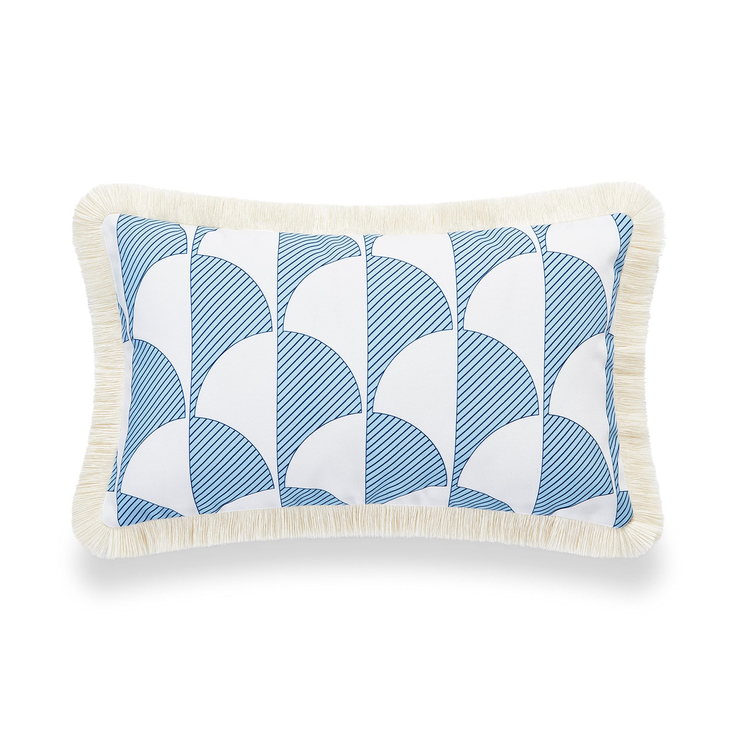 Hofdeco Premium Coastal Hampton Style Patio Indoor Outdoor Lumbar Pillow Cover Only, 12'X20' Water Resistant For Backyard, Cou