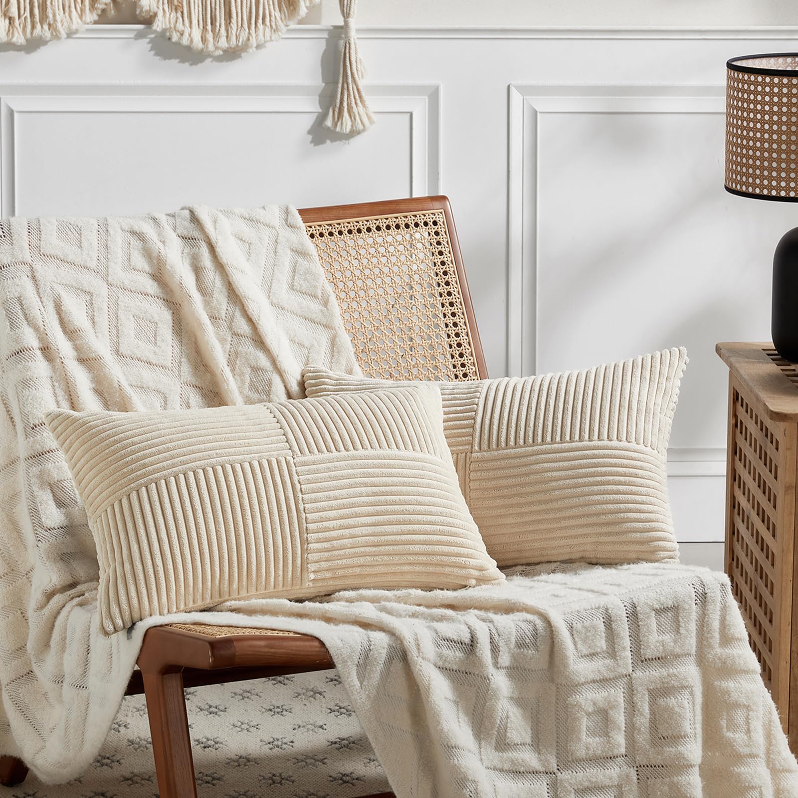 Fancy Homi 2 Packs Tan Lumbar Decorative Throw Pillow Covers 12X20 Inch For Living Room Couch Bed Sofa, Boho Home Decor, Soft St