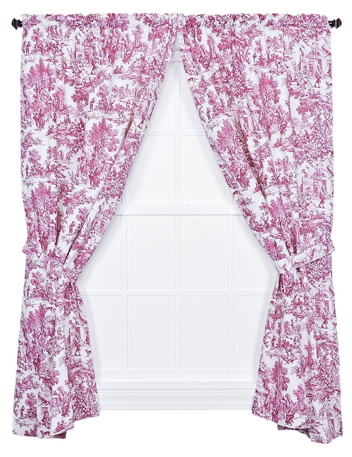 Ellis Curtain Victoria Park Toile 68-Inch-by-84 Inch Tailored Panel Pair with Tiebacks, Red