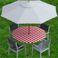 Sorfey Vinyl Umbrella Round Fitted Tablecloth Cover, Checkered Design, Flannel Backed Lining 30 Inch, Red