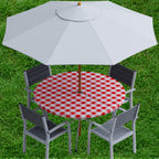 Sorfey Vinyl Umbrella Round Fitted Tablecloth Cover, Checkered Design, Flannel Backed Lining 30 Inch, Red