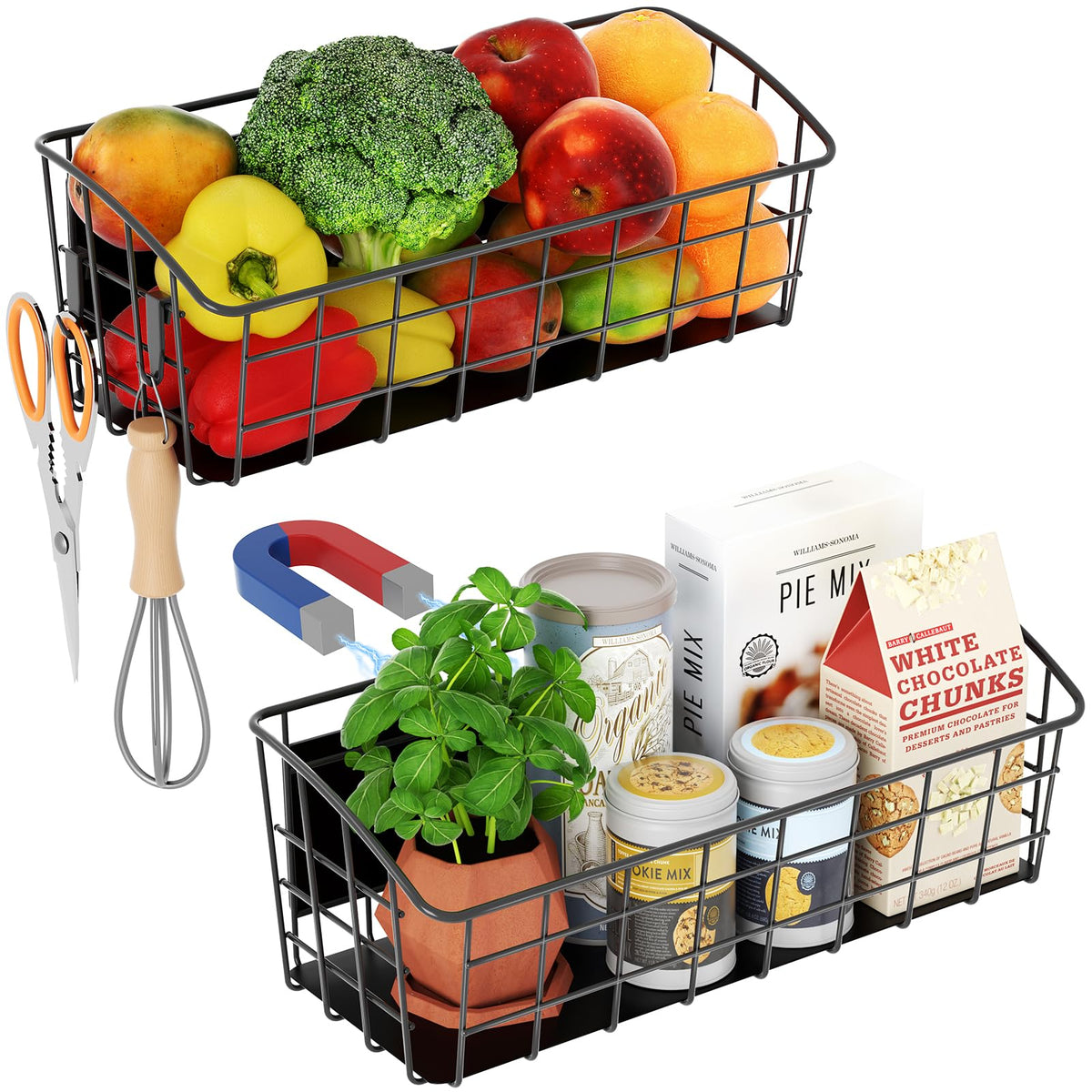 PrimZooty 2Pack Magnetic Shelf for Refrigerator with Removable Hooks(Black)