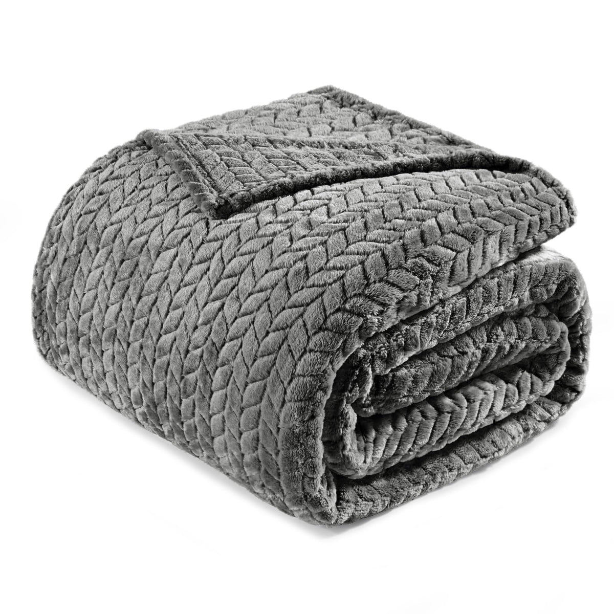 Exclusivo Mezcla Dark Grey Fleece Queen Size Blanket For Bed, 90X90 Inches Soft Cozy 3D Decorative Jacquard Flannel Blankets, Li