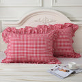Mywinlle Red/White Plaid Pillow Shams Standard Size Set Of 2,Shabby Checkered Ruffle Pillow Cover Washed Cotton Pillowcases(20'
