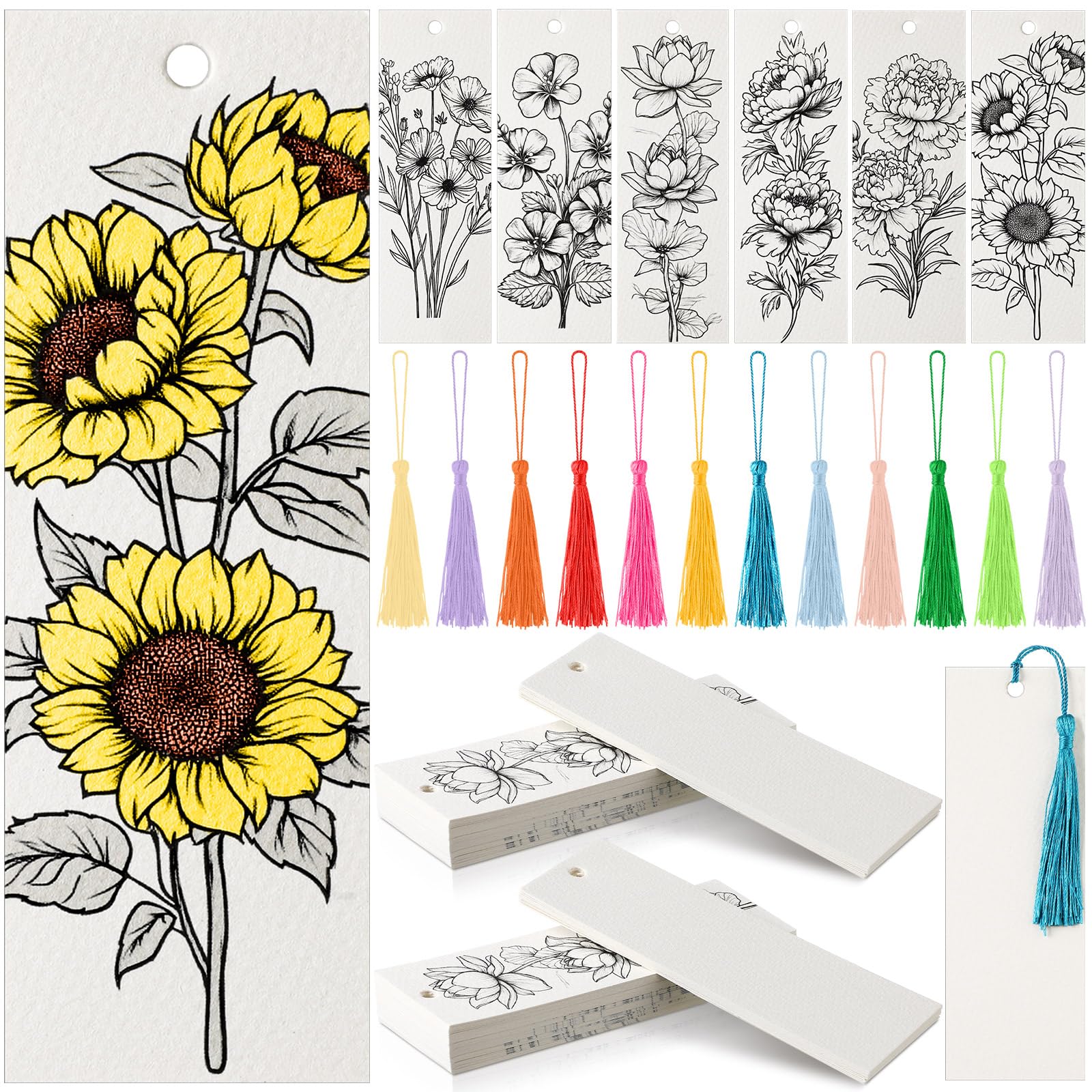 Sinmoe 120 Pcs Blank Bookmarks Card Stock Paper Bookmarks Colorful Tassels Craft Diy Bulk Blank Book Marks For Classroom Project