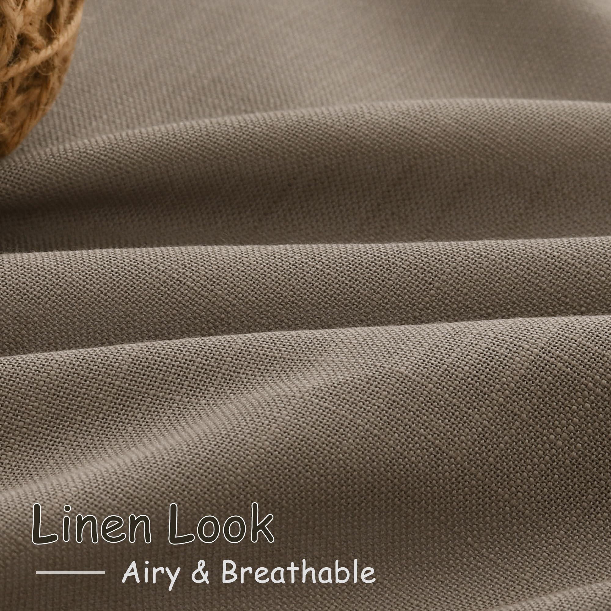Nanspring Dark Taupe Linen Curtains 52W x 84L - 2 Panels, Light Filtering, Semi-Sheer, Modern Farmhouse Decor for Bedroom and Living Room