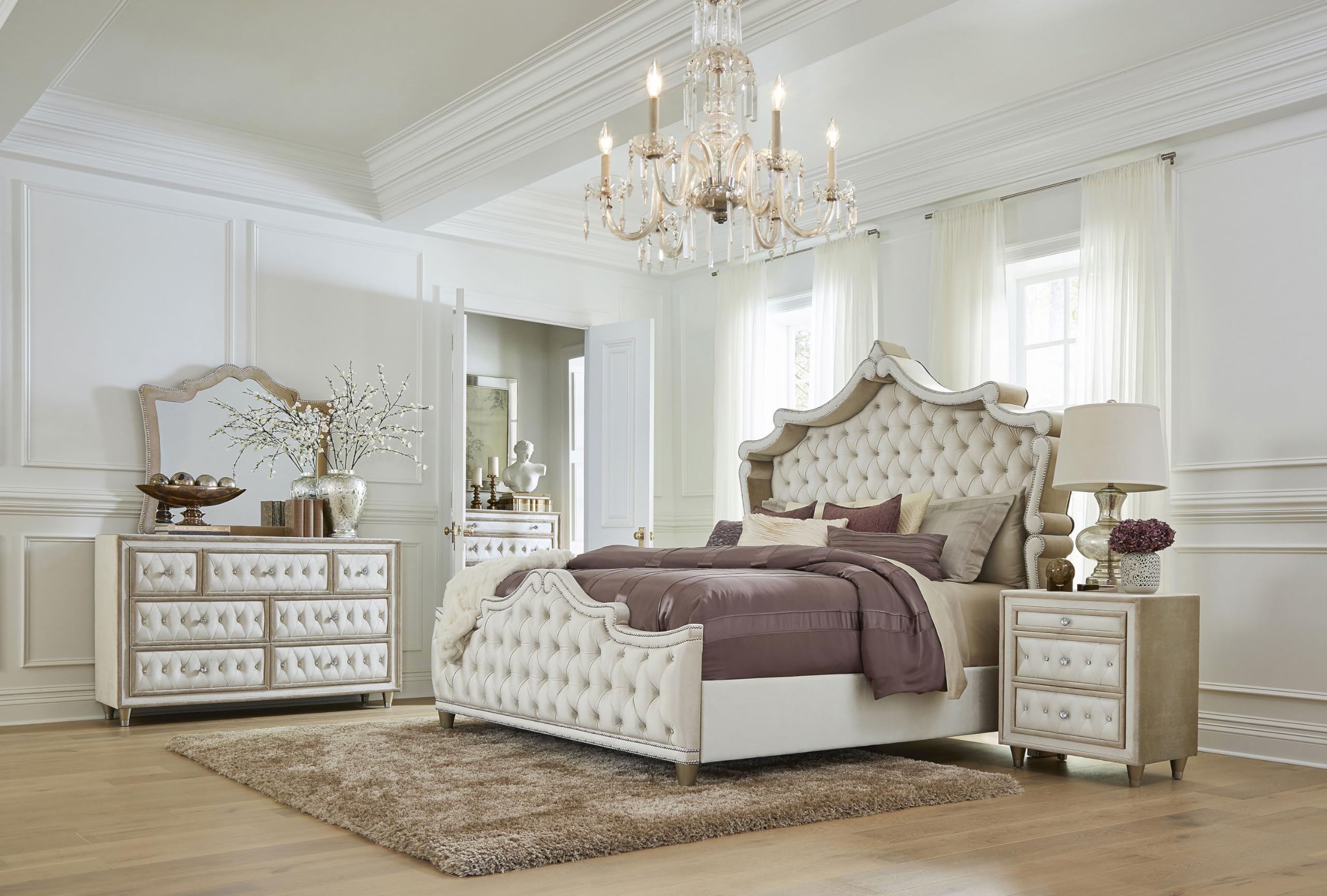 Coaster Home Furnishings Antonella Modern Classic 61-inch 7-Drawer Bedroom Dresser Clothing Storage Cabinet Wide Chest of Drawers Organizer Unit Ivory and Camel 223523