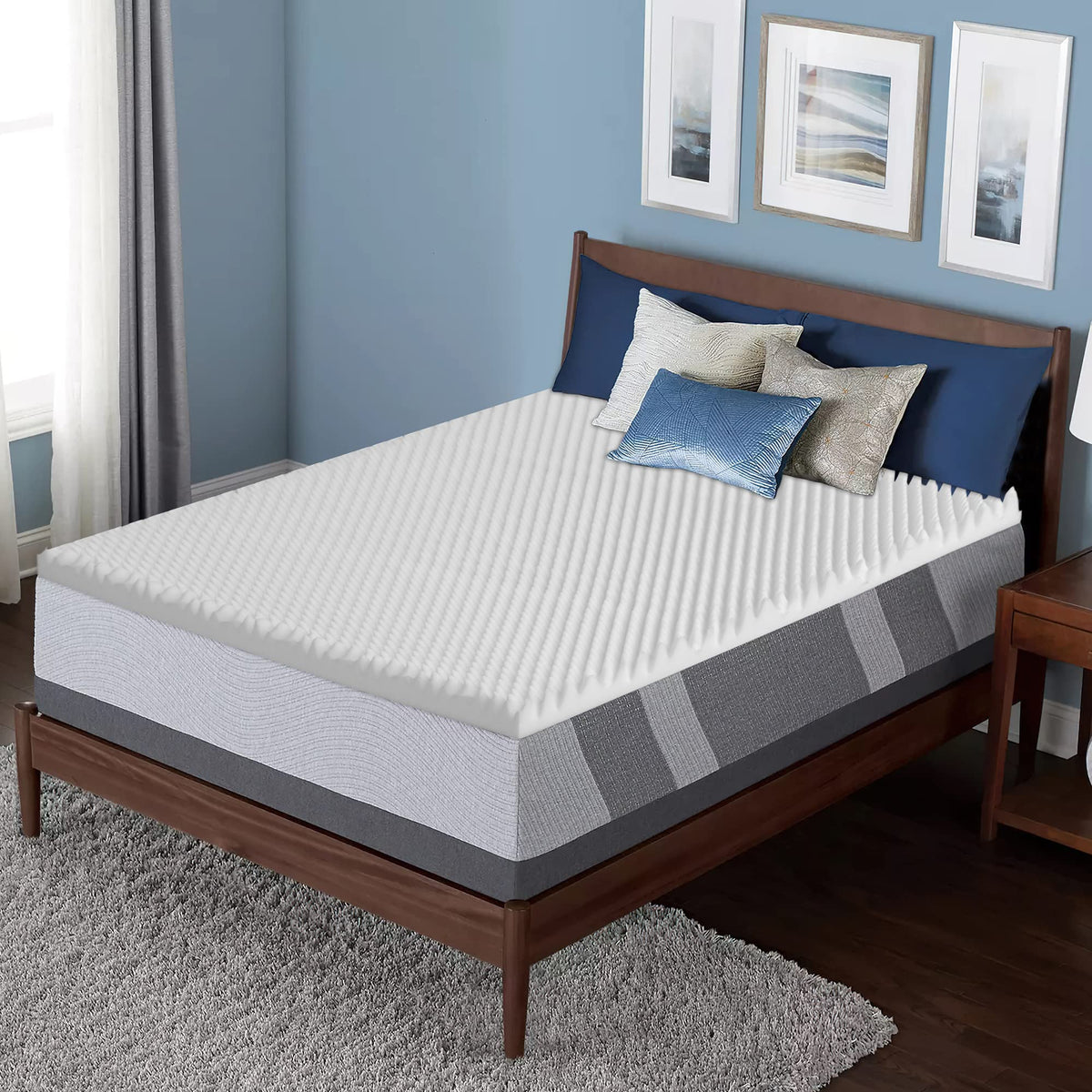 Spring Solution, 1-Inch Convoluted Egg Shell Breathable Foam Topper, Adds Comfort To Mattress, Full, White