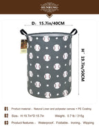 Hunrung Laundry Hamper,Large Canvas Fabric Lightweight Storage Basket Toy Organizer Dirty Clothes Collapsible Waterproof For College Dorms, Children Bedroom,Bathroom(Round-Grey Baseball)