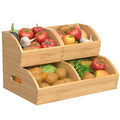 Potato and Onion Storage Bin, Stackable Pantry Organizers for Kitchen Countertop, Ventilated Bamboo Storage Baskets with Handles