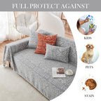 Handontime Bohemian Couch Cover For Dogs Aztec Tribal Sofa Covers For 3 Cushion Couch Aesthetic Couch Slipcover Chenille Sofa Seat Cover Pet Universal Loverseat Cover Futon Cover 71' X118', Grey/White