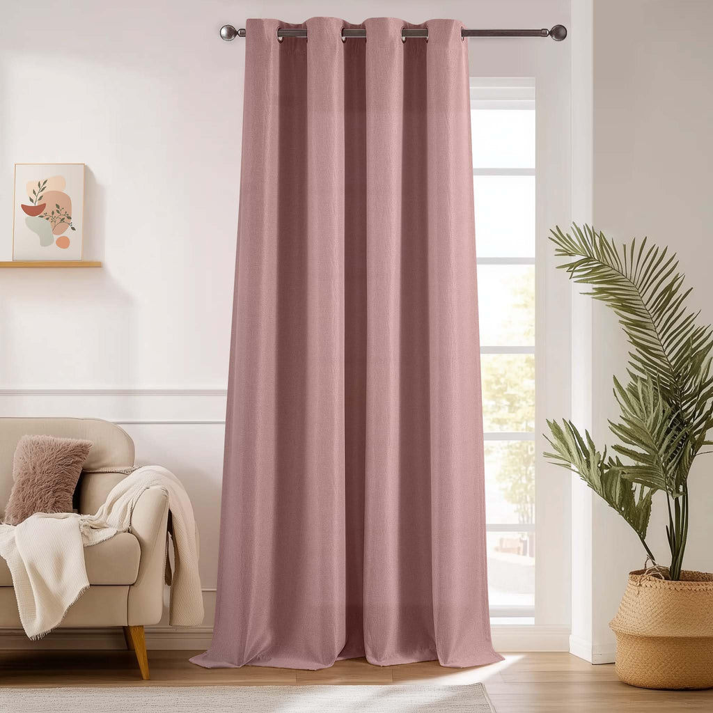 Jinchan Pink Linen Textured 75% Blackout Curtain 96 Inch Long For Living Room Darkening Curtain Pink Thermal Insulated Grommet Top Window Drape For Bedroom Curtain Pink 1 Panel Dusty Pink