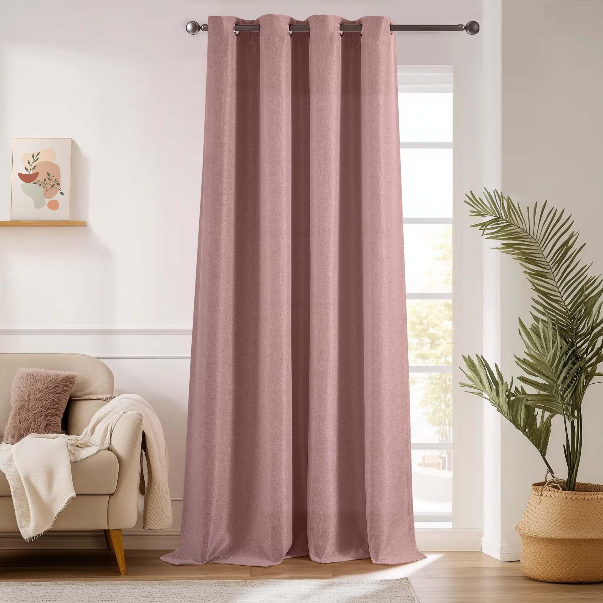 Jinchan Pink Linen Textured 75% Blackout Curtain 96 Inch Long For Living Room Darkening Curtain Pink Thermal Insulated Grommet Top Window Drape For Bedroom Curtain Pink 1 Panel Dusty Pink