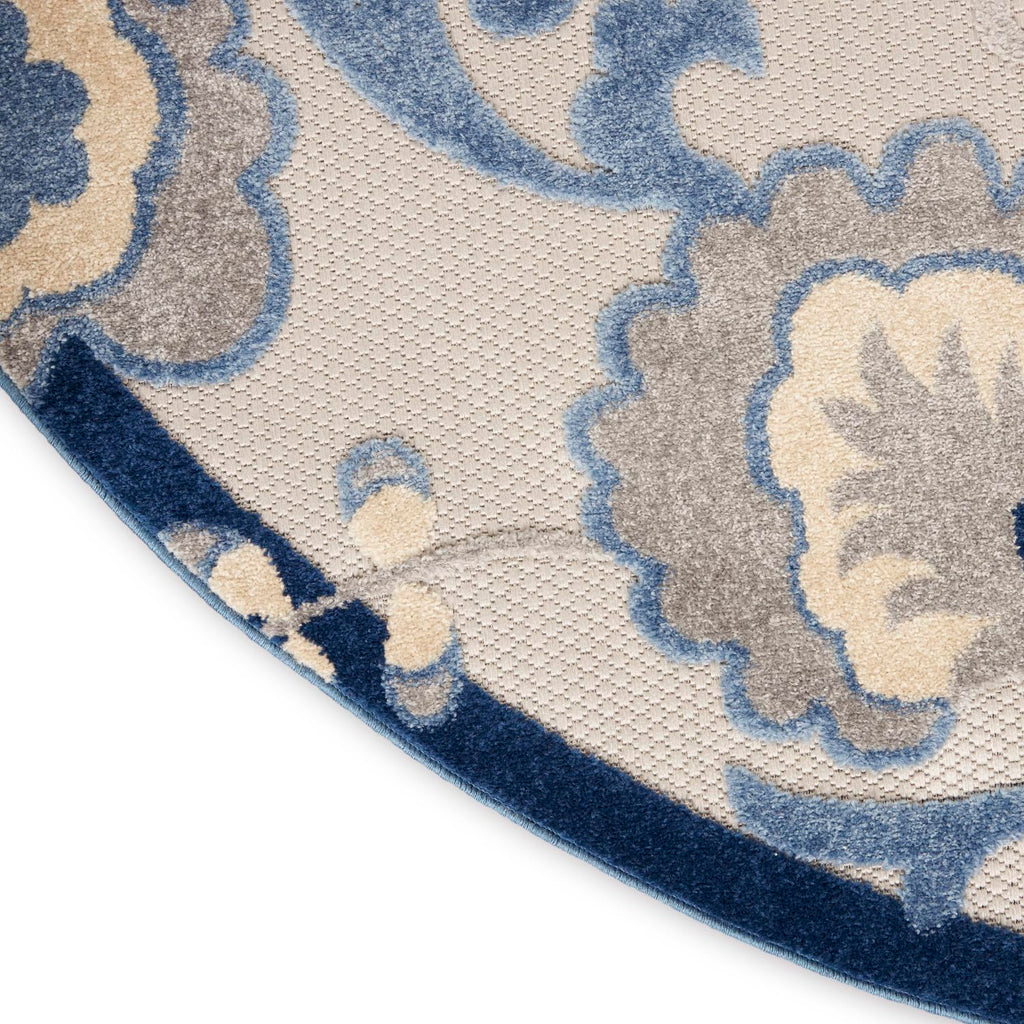 Nourison Aloha Indoor/Outdoor Blue/Grey 4' X Round Area -Rug, Easy -Cleaning, Non Shedding, Bed Room, Living Room, Dining Room, Deck, Backyard, Patio (4 Round)