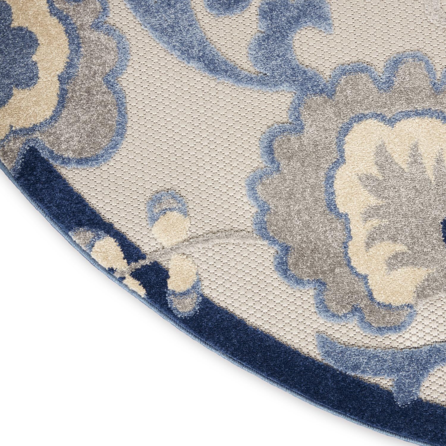 Nourison Aloha Indoor/Outdoor Blue/Grey 4' X Round Area -Rug, Easy -Cleaning, Non Shedding, Bed Room, Living Room, Dining Room, Deck, Backyard, Patio (4 Round)