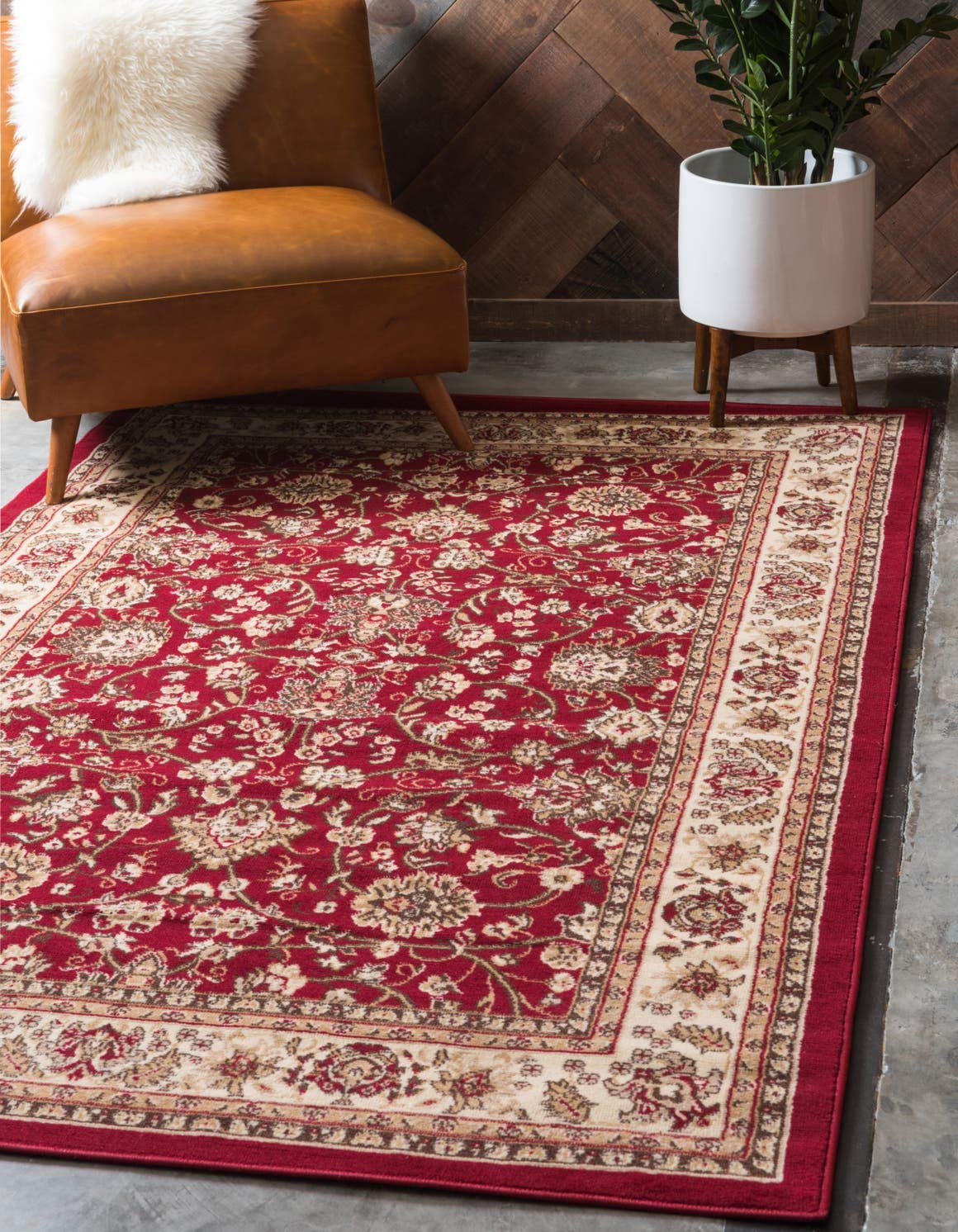 Unique Loom Sialk Hill Collection Area Rug - Washington (4 1 x 6 1 Rectangle Burgundy/Cream)
