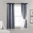Lush Decor Sheer Grommet Curtains With Insulated Blackout Lining, Window Curtain Panels, Pair, 38''W X 63''L, Navy - Curtain Wit