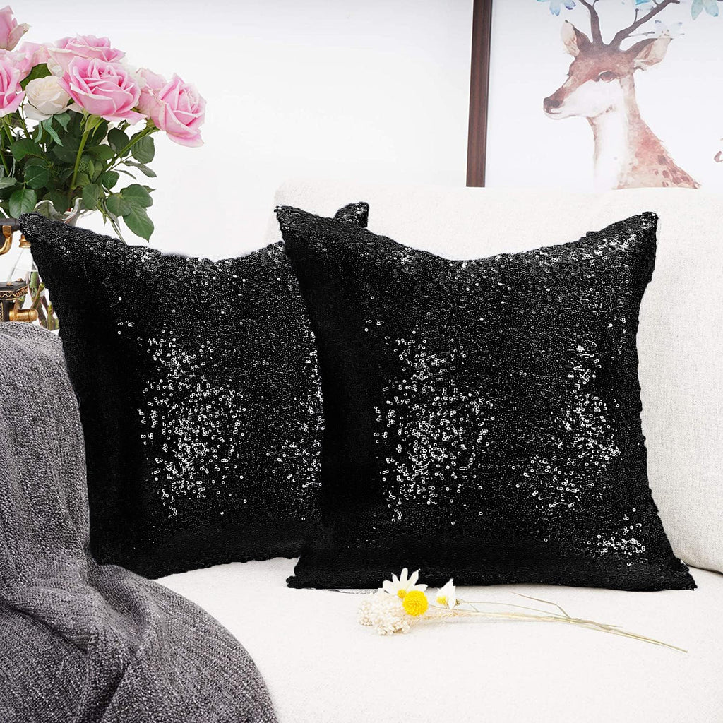 ShinyBeauty Black Pillow Covers Decorative Throw Pillow Sofa Pillow Covers 20x20-Inches Black Pillow Cases Set of 2 Pillow Cover