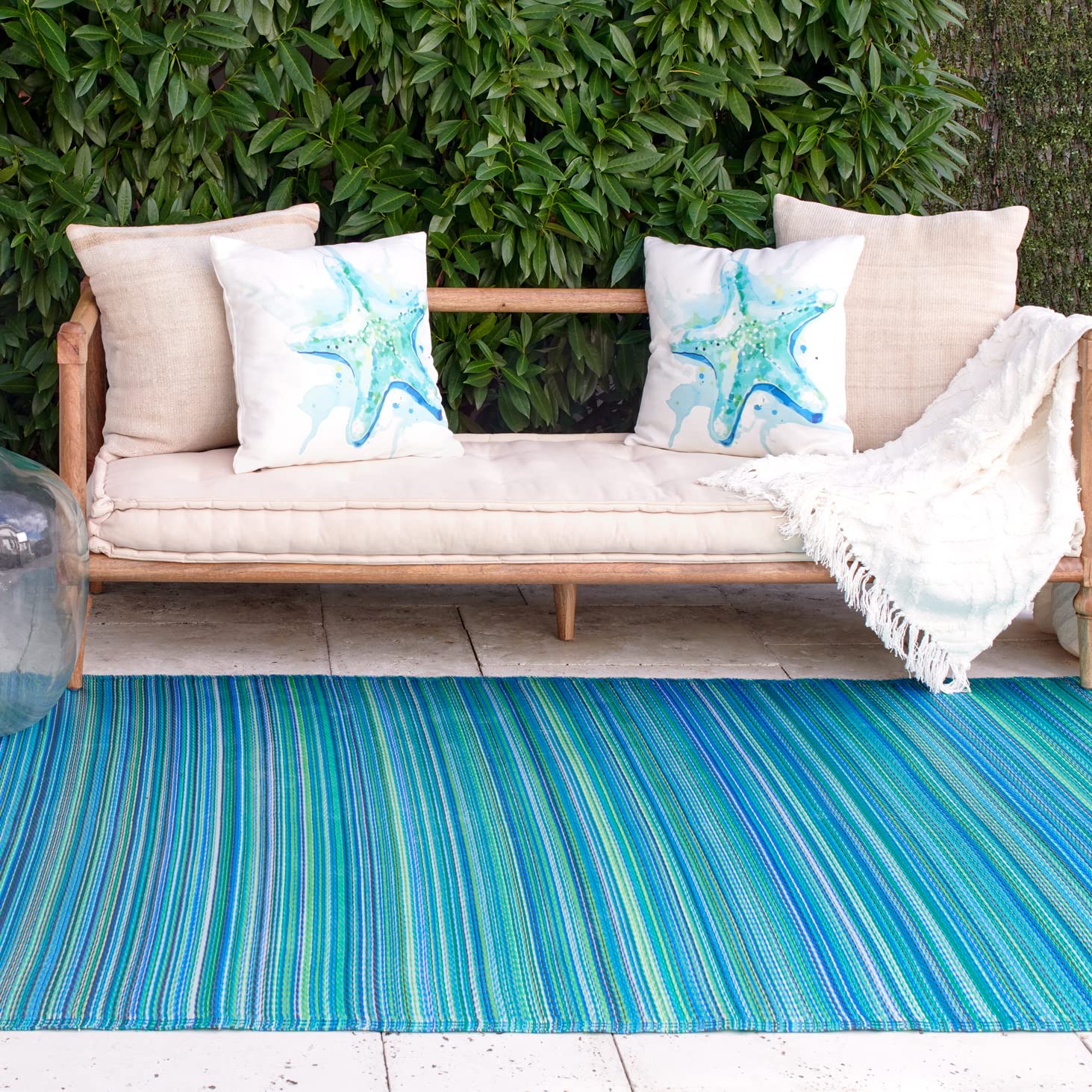 Fab Habitat Outdoor Rug - Waterproof, Fade Resistant, Crease-Free - Premium Recycled Plastic - Striped - Patio, Porch, Deck, Bal