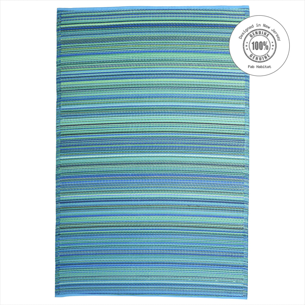 Fab Habitat Striped Outdoor Rug - Waterproof, Fade Resistant, Crease-Free, Reversible - Premium Recycled Plastic - Patio Porch B