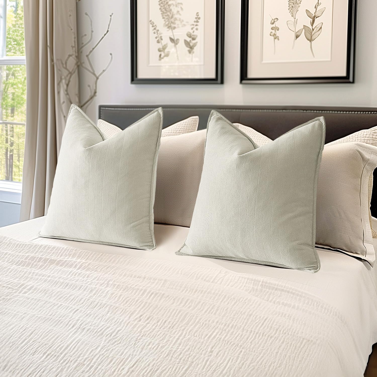 Miulee Pack Of 2 Cream Decorative Pillow Covers 18X18 Inch Soft Chenille Luxurious Couch Throw Pillows Farmhouse Cushion Covers With Elegant Design For Sofa Bedroom Living Room Home Decor