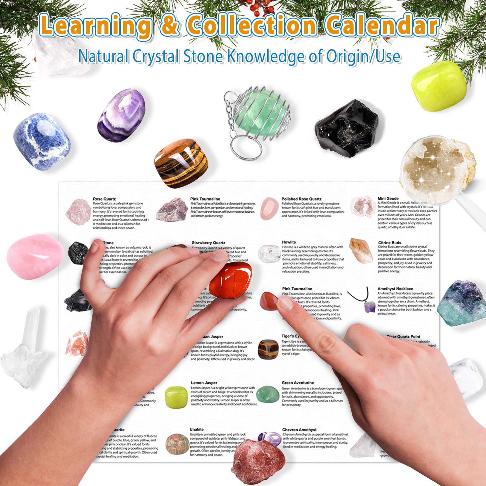 Crystal Advent Calendar 2024 Adult Kids-24 Days Rocks,Gemstones,Geode,Diy Bracelet,Crystal Necklace,Stone Learning Collection Ad