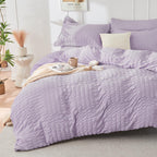 Hymokege Lavender Queen Comforter Set Seersucker 7 Pieces, All Season Luxury Bed In A Bag For Bedroom, Bedding Set With Comforte