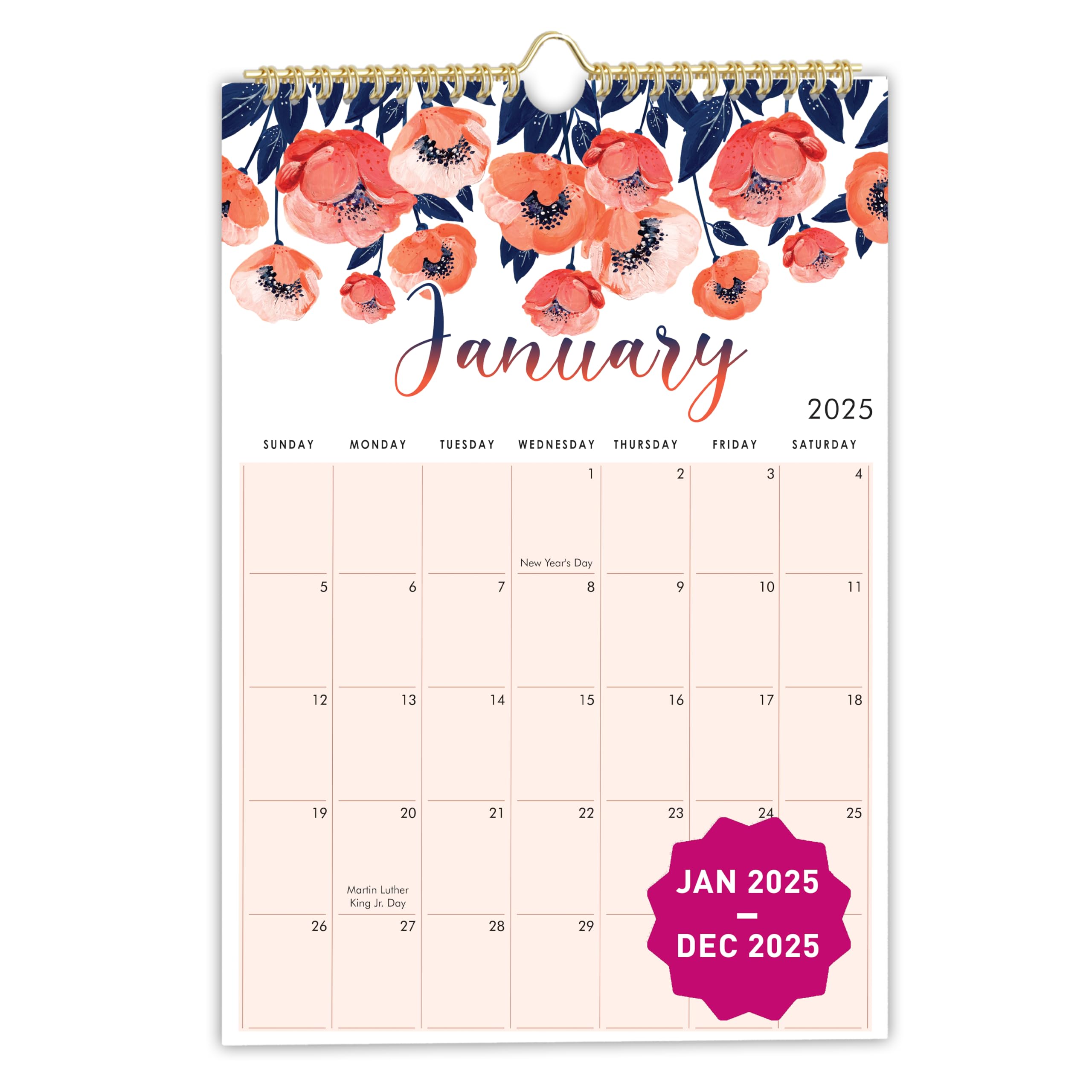 Mudrit 2025 Wall Calendar, 12' X 17', 12 Monthly Calendar From Jan 2025 Till Dec 2025, Spiral Bound For Office, Home, Family,B