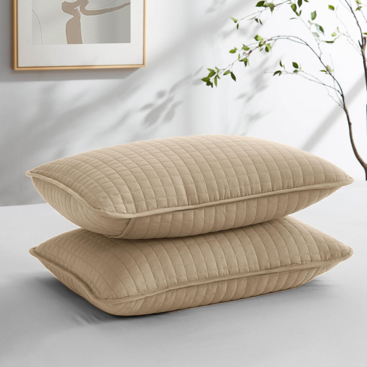 Southshore Fine Living, Inc. Vilano Springs - Pair Of Quilted Pillow Sham Covers (No Inserts), 18' X 18', Taupe
