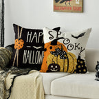 Avoin Colorlife Happy Halloween Boo Black Cat Trick Or Treat Throw Pillow Covers, 18 X 18 Inch Spooky Pumpkin Bat Cushion Case F