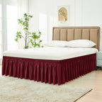 Biscaynebay Wrap Around Bed Skirts For King & Cal King Beds 16' Drop, Burgundy Adjustable Elastic Dust Ruffles Easy Fit Wrinkle & Fade Resistant Silky Luxurious Fabric Solid Machine Washable
