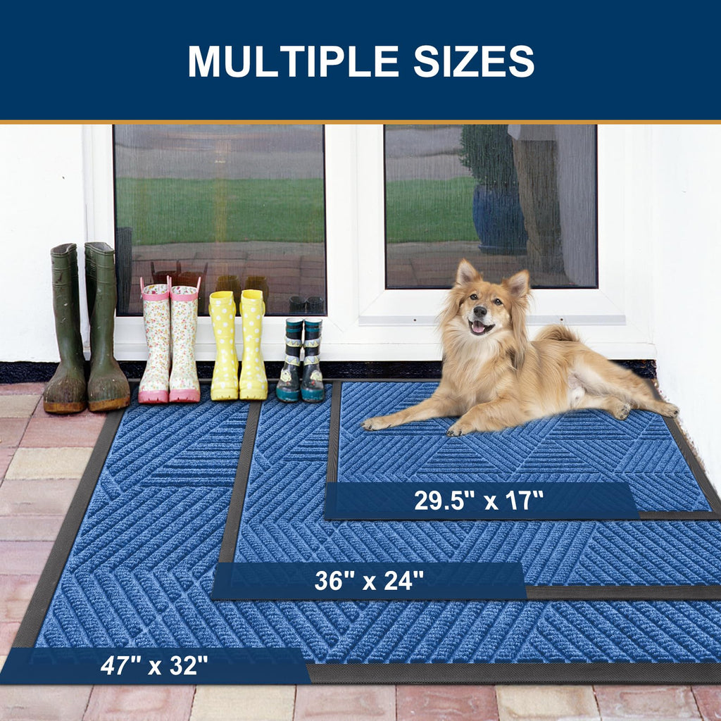 Smiry Front Door Mat Outside Entrance, Heavy Duty Sturdy Natural Rubber Doormat, Trap Dirt And Moisture, Easy Clean Low Profile Welcome Floor Mats For Indoor Outdoor Entry, 29.5X17 Inch, Blue