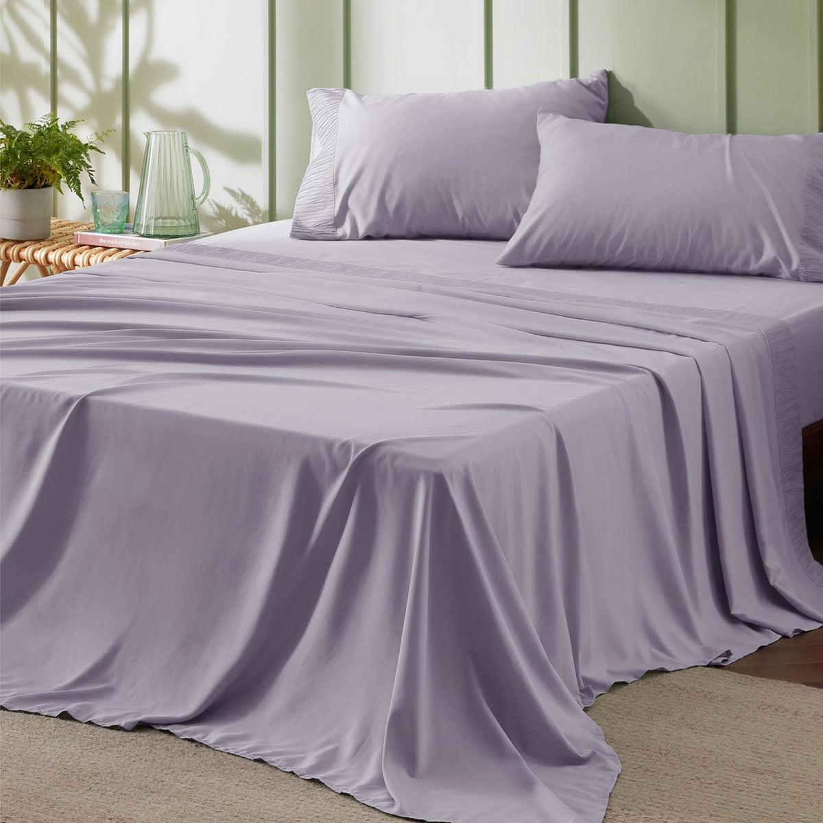 Bedsure Queen Sheet Set - Soft Sheets For Queen Size Bed, 4 Pieces Hotel Luxury Lavender Queen Sheets, Easy Care Polyester Micro