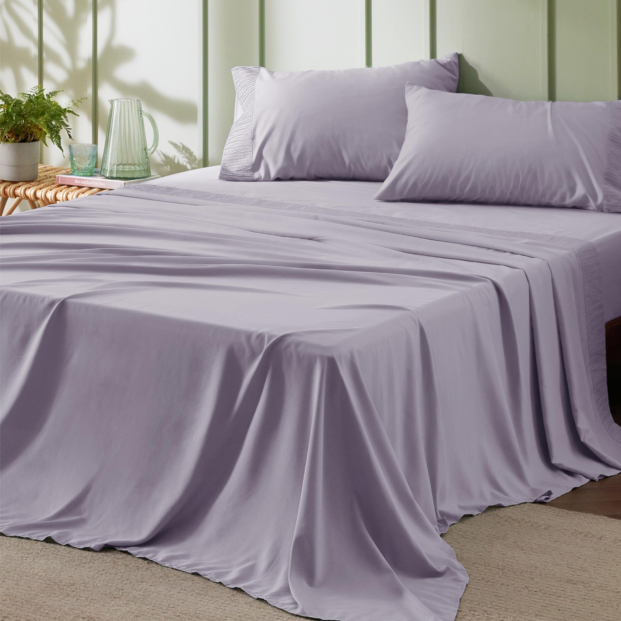 Bedsure Queen Sheet Set - Soft Sheets For Queen Size Bed, 4 Pieces Hotel Luxury Lavender Queen Sheets, Easy Care Polyester Micro