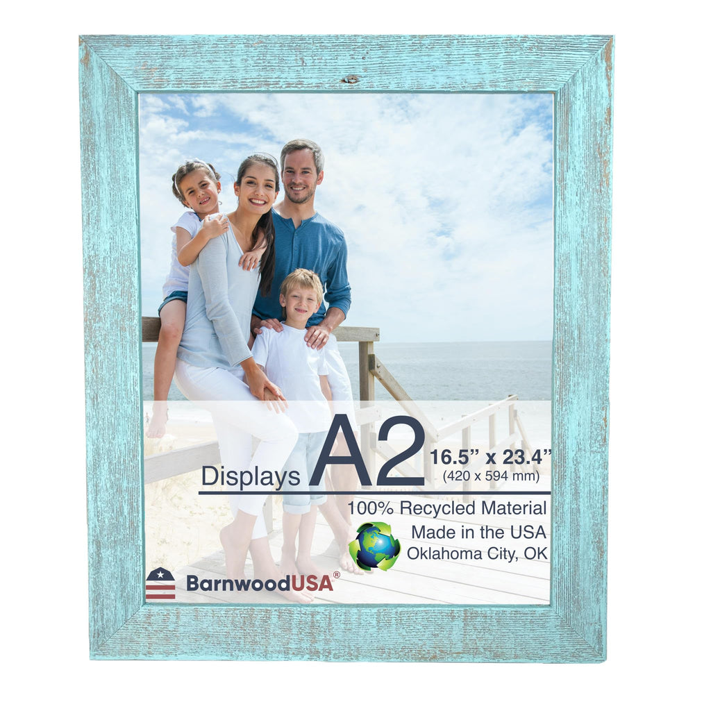 BARNWOODUSA | Farmhouse A2 Picture Frame | 1 1/2 inch Molding | 100% Reclaimed Wood | Rustic | Robins Egg Blue